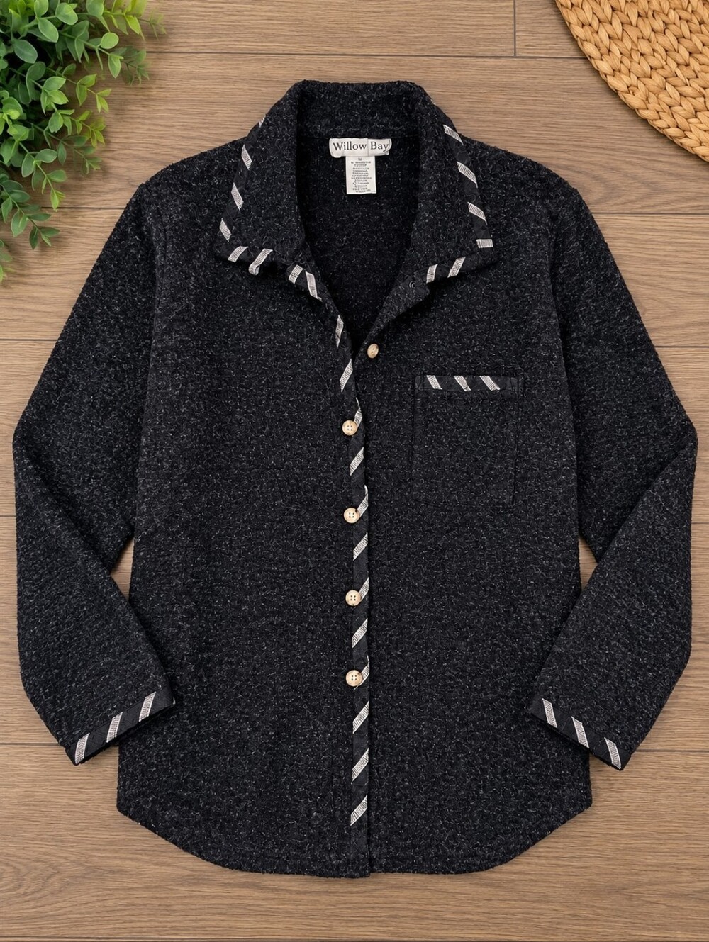Willow Bay Black Textured Button-Front Jacket